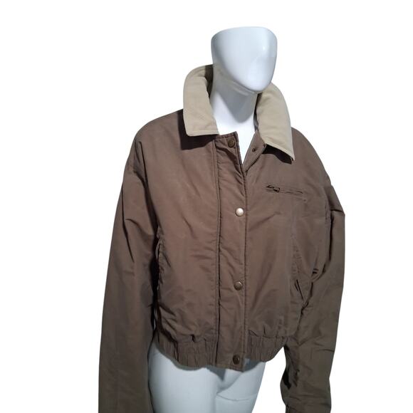 Zara Grungecore Waxed Bomber Jacket Women's size Medium Contrast Corduroy Collar - Picture 6 of 16